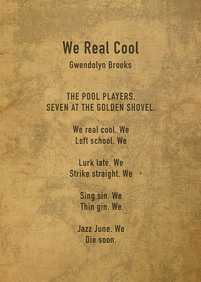 We Real Cool Poem Art Print | Iconic Gwendolyn Brooks Poetry | RedKalion