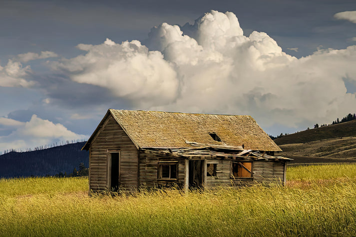 Western Farmhouse Art Print: Nostalgic Landscape Under Big Sky | RedKalion