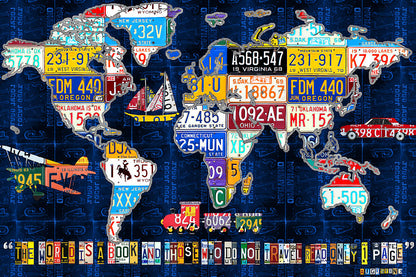 World License Plates Art Print | Vintage Map with Travel Quote | RedKalion