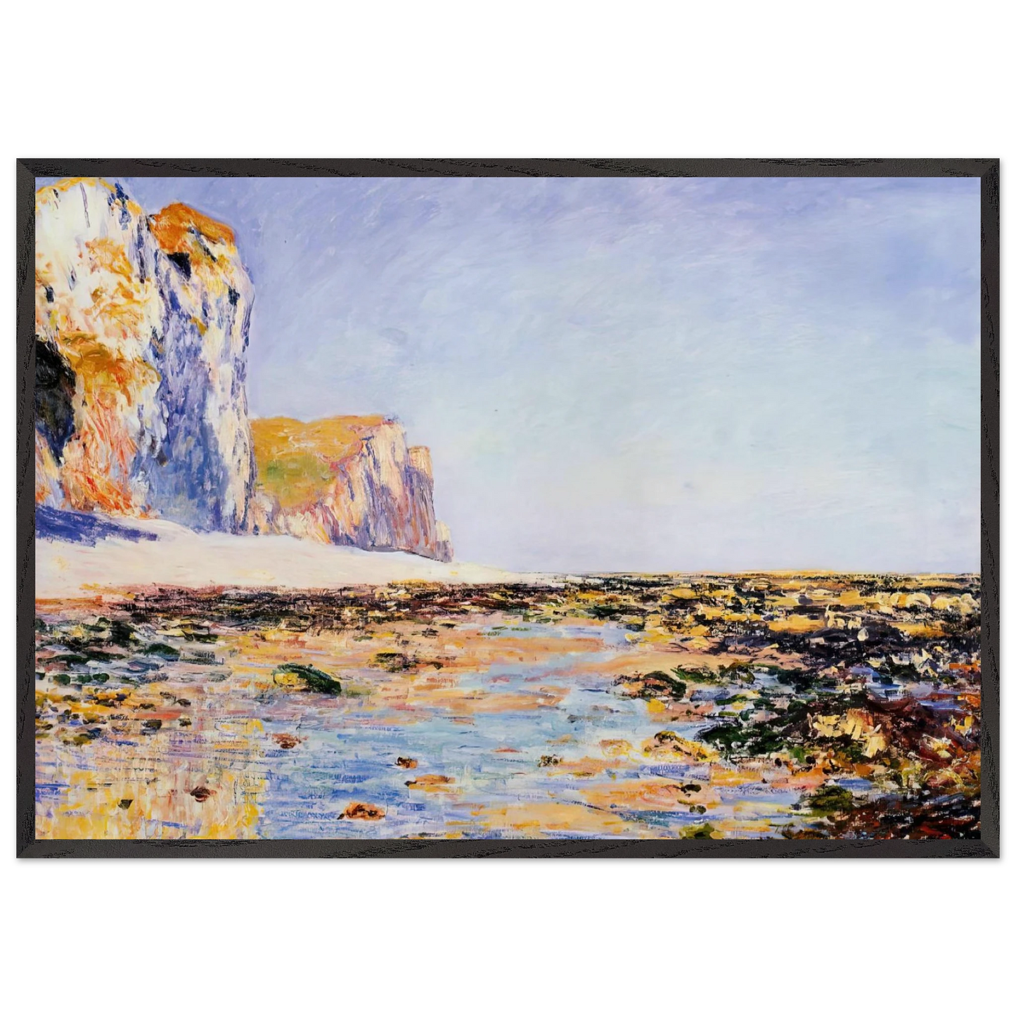 Beach and Cliffs at Pourville Morning Effect - claude monet 70x100 cm / 28x40 inches Framed Art Print – Black Wooden Frame
