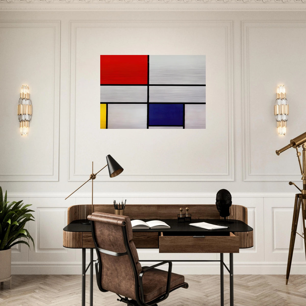 Composition C No.III with Red, Yellow and Blue - Piet Mondrian Brushed Aluminum Print - 70x100 cm / 28x40 inches | Piet Mondrian Aluminum Print | Piet Mondrian Prints