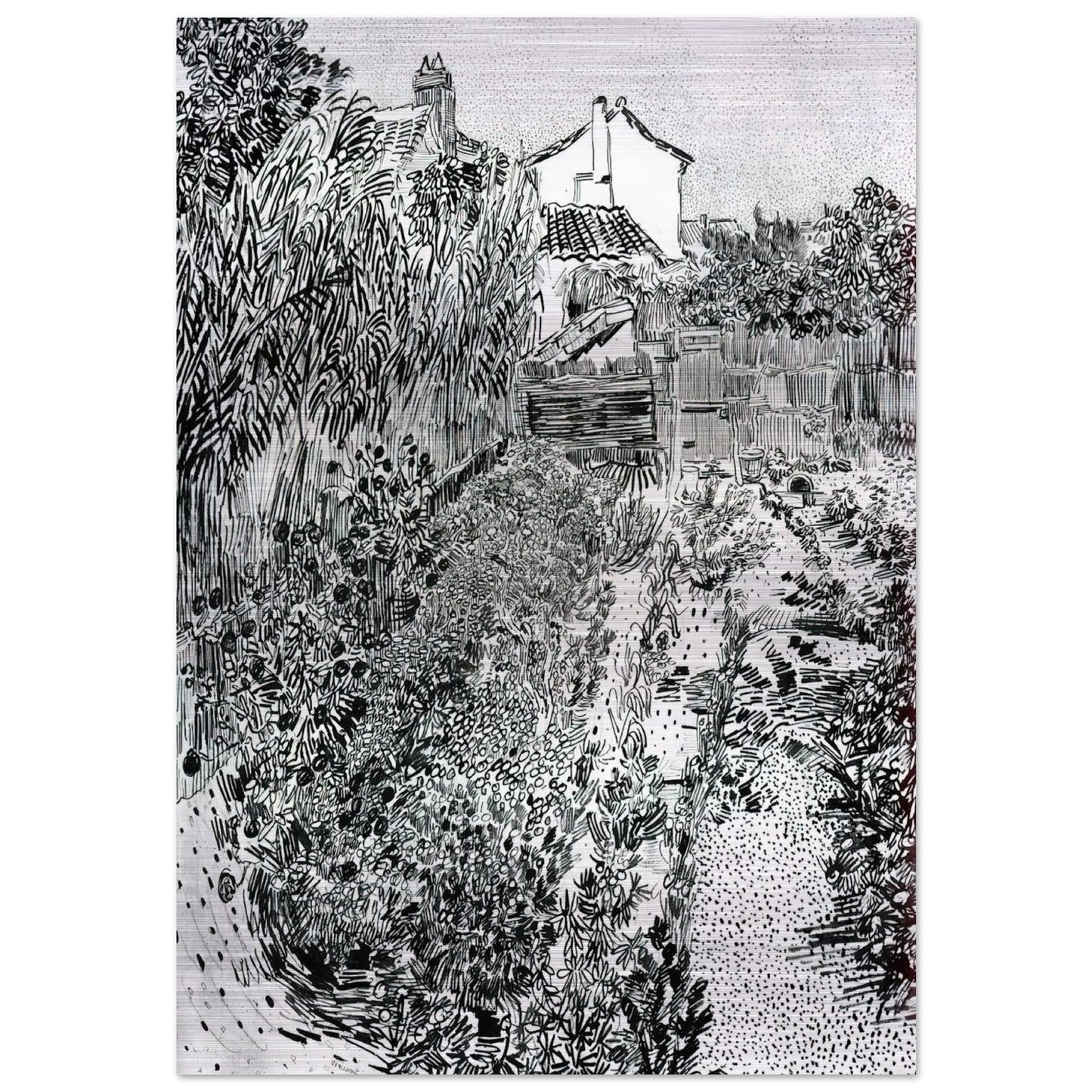 The Garden with Flowers - Vincent van Gogh Brushed Aluminum Print - 70x100 cm / 28x40 inches | Vincent van Gogh Aluminum Print | Vincent van Gogh Prints