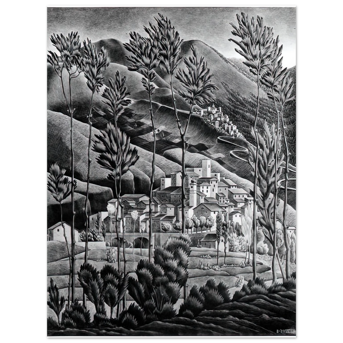 MC Escher - ALFEDENA ABRUZZI Wall Art - 21x29.7 cm / 8x12" - Fine Art Poster - -