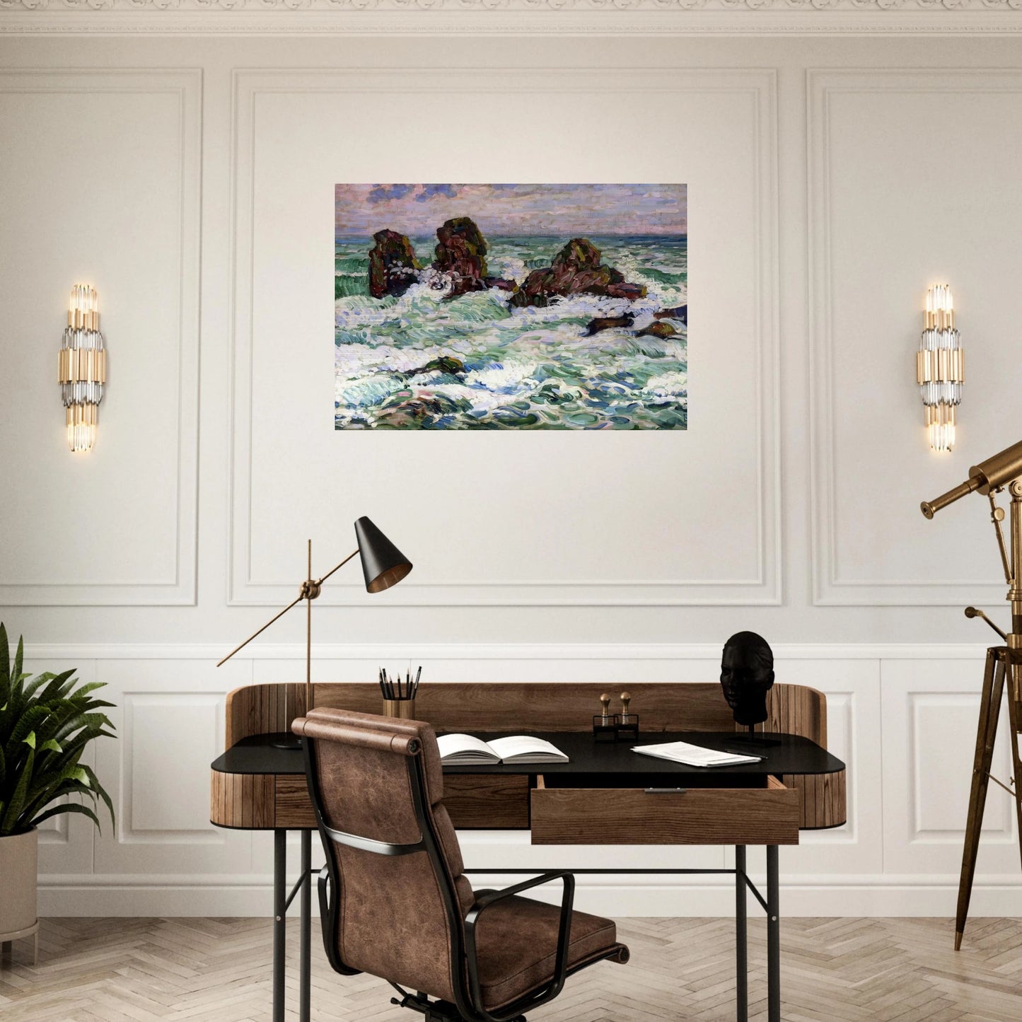 THE ROCKS 1908 - Theo van Rysselberghe Brushed Aluminum Print - 70x100 cm / 28x40 inches | Theo van Rysselberghe Aluminum Print | Theo van Rysselberghe Prints