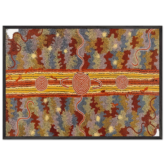 Corrobboree Dreaming - Native Art - Clifford Possum Tjapaltjarri 70x100 cm / 28x40 inches Framed Art Print – Black Wooden Frame