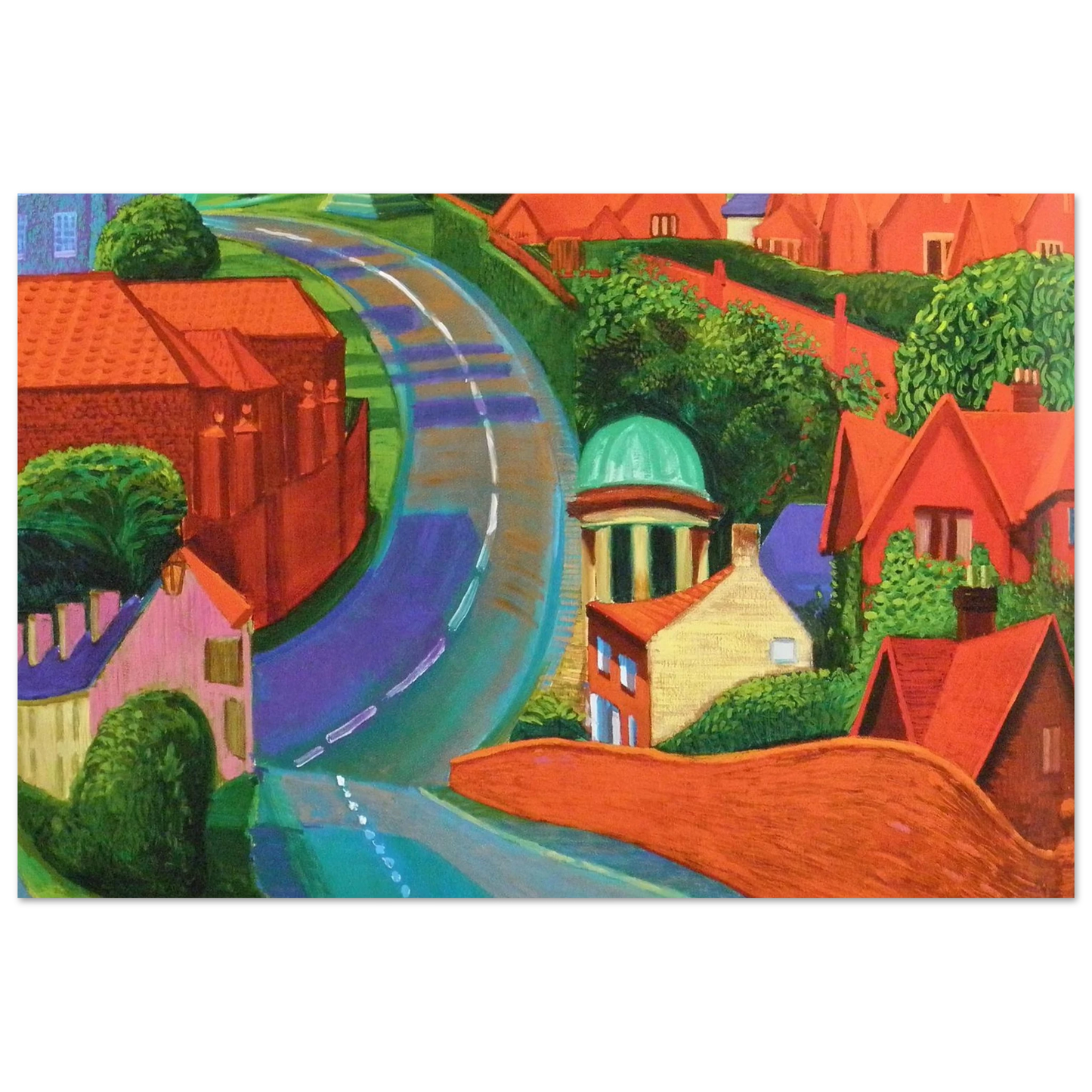 David Hockney - The Road to York Through Sledmere - 15x20 cm / 6x8 inches - Premium Wooden Framed Poster With Fine Art Paper-canvas - Black frame