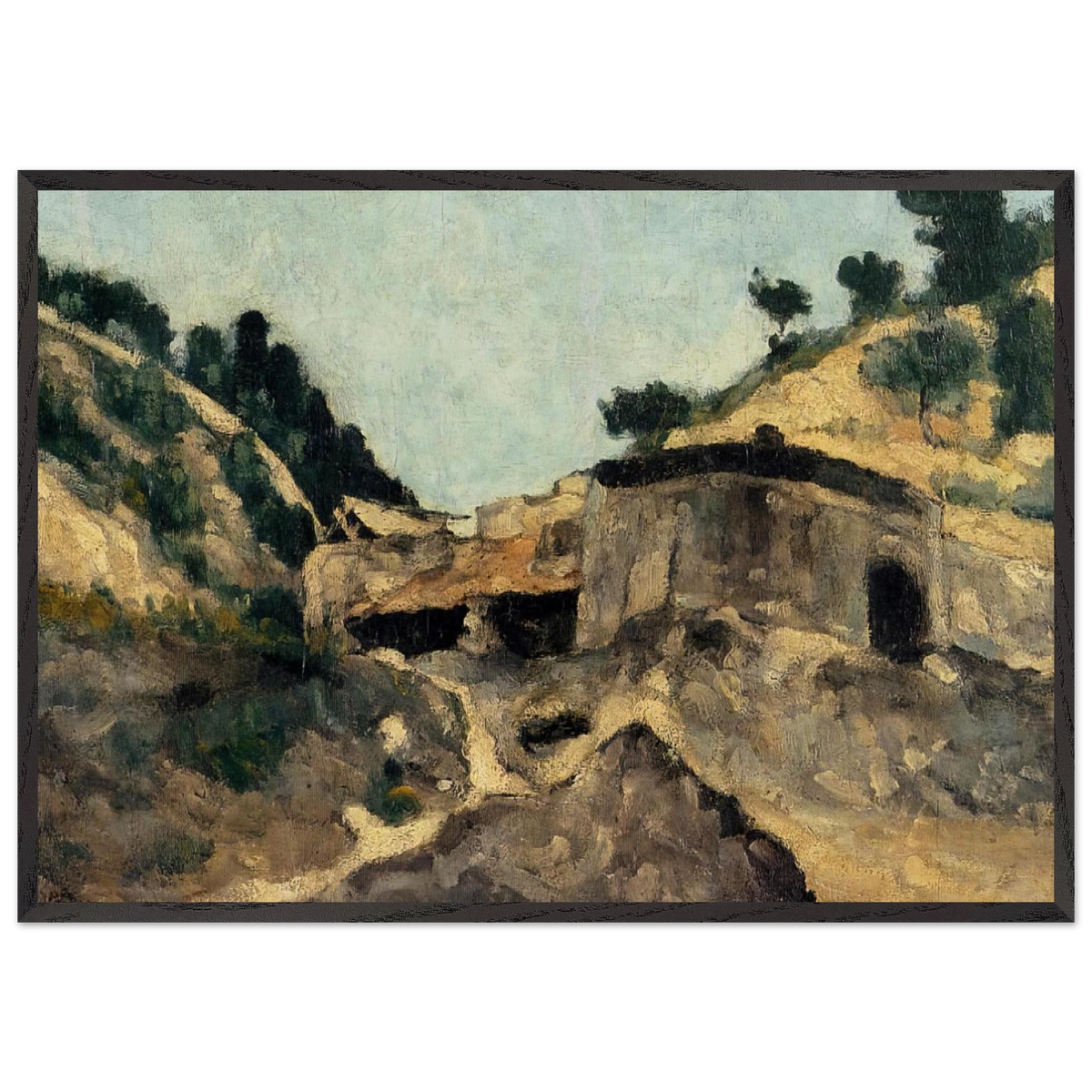 Landscape with Watermill - Paul Cezanne 70x100 cm / 28x40 inches Framed Art Print – Black Wooden Frame