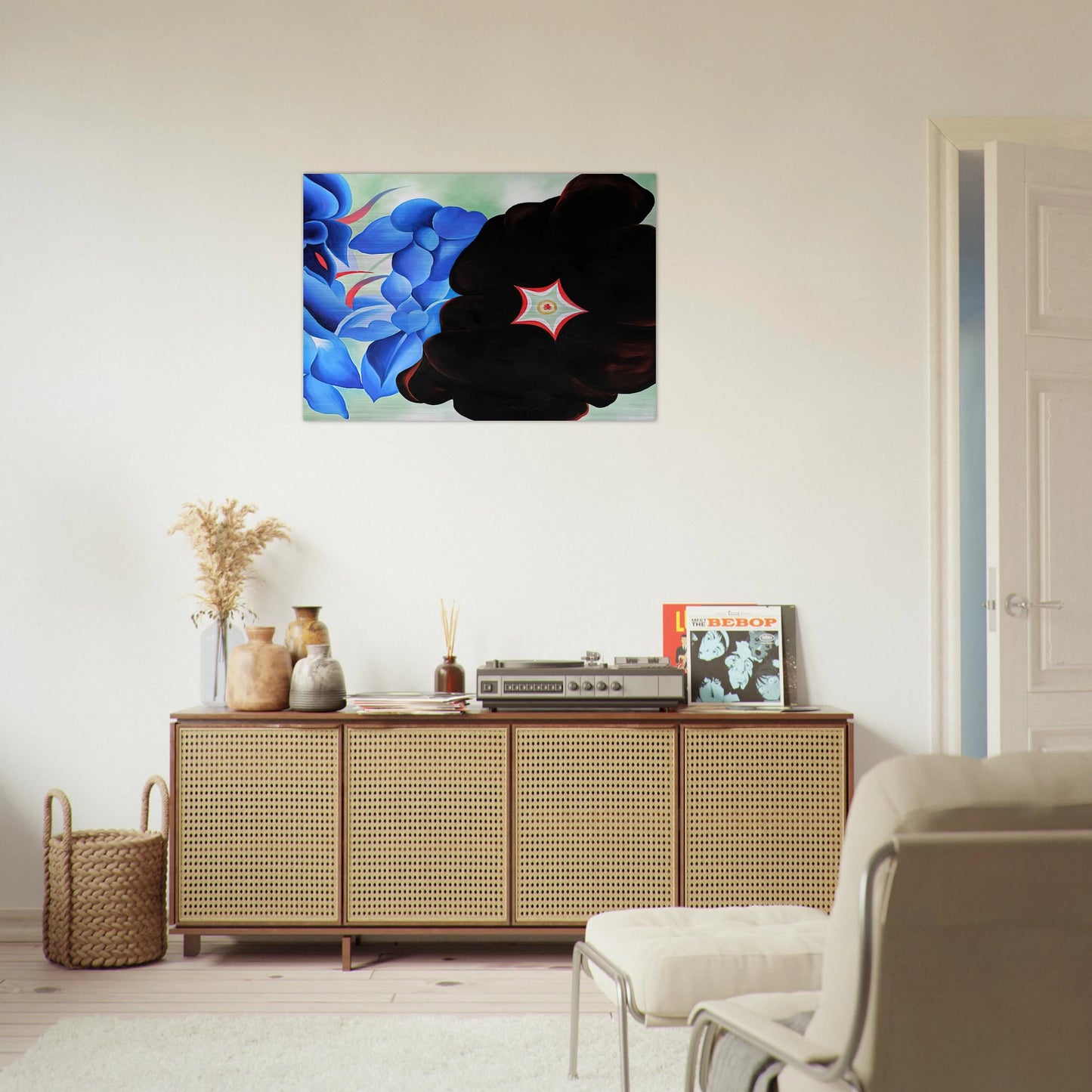 Black Hollyhock - Blue Larkspur - Georgia O'Keeffe Brushed Aluminum Print - 70x100 cm / 28x40 inches | Georgia O'Keeffe Aluminum Print | Georgia O'Keeffe Prints