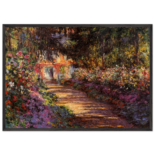 Pathway in Monets Garden at Giverny - claude monet 70x100 cm / 28x40 inches Framed Art Print – Black Wooden Frame