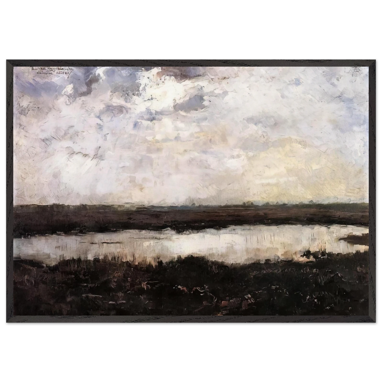 A POND IN CAMPINE 1884 - Theo van Rysselberghe 70x100 cm / 28x40 inches Framed Art Print – Black Wooden Frame