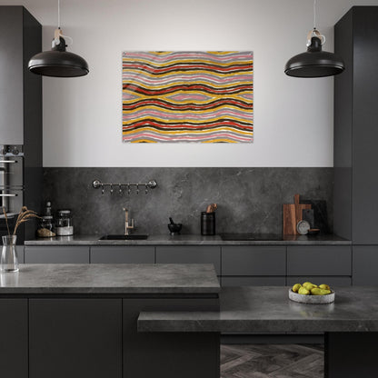 Floor Paint Lake Napperby - 2001 - Clifford Possum Tjapaltjarri Acrylic Print - 70x100 cm / 28x40″ inches | Clifford Possum Tjapaltjarri Wall Art | Clifford Possum Tjapaltjarri Prints