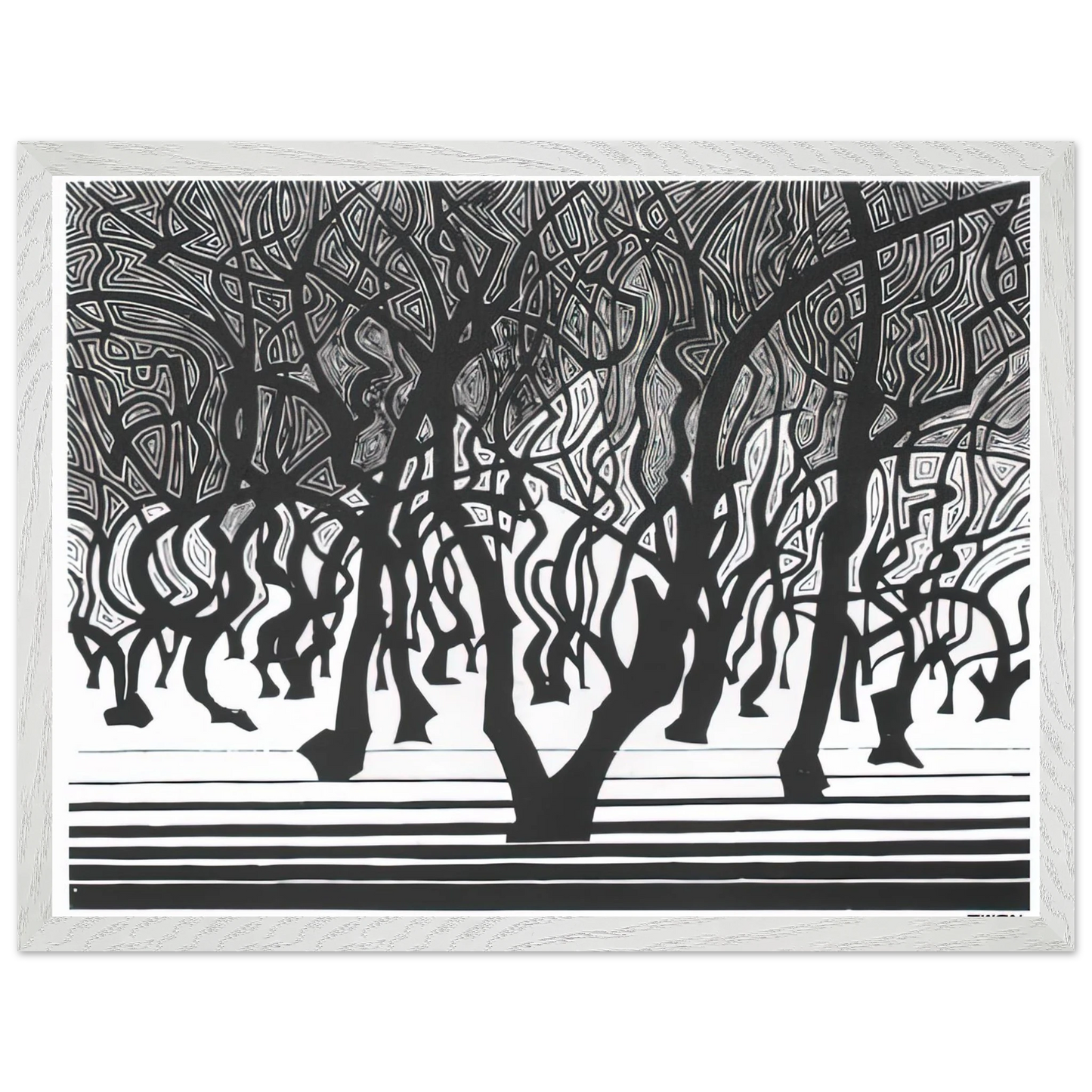 MC Escher - WOODS NEAR MENTON Wall Art - 60x80 cm / 24x32 inches - Premium Wooden Framed Poster With Fine Art Paper-canvas - White frame
