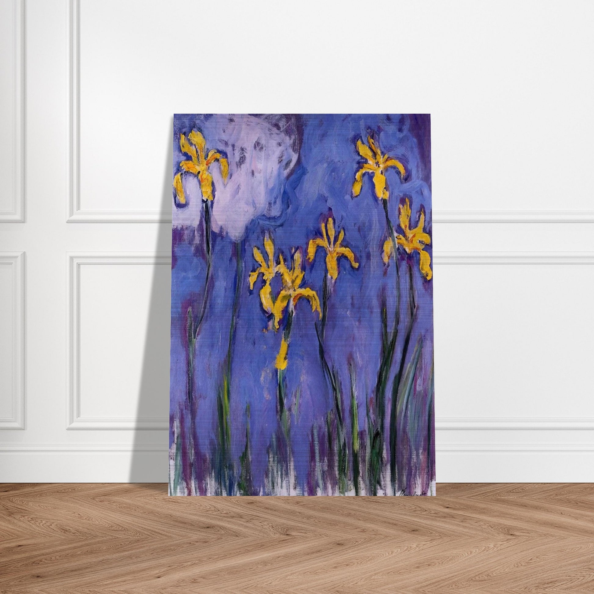 Yellow Irises with Pink Cloud - claude monet Brushed Aluminum Print - 70x100 cm / 28x40 inches | claude monet Aluminum Print | claude monet Prints