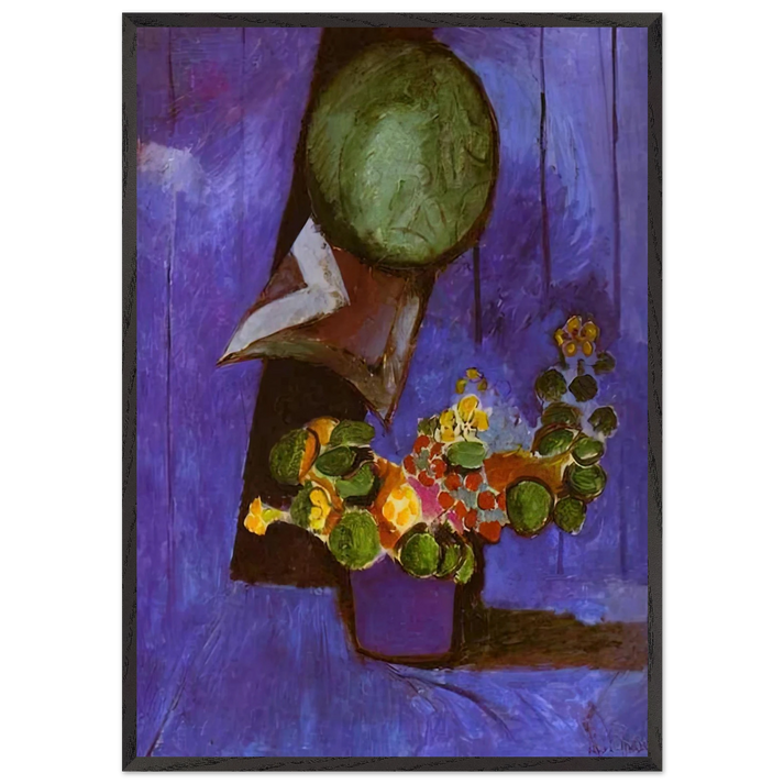 FLOWERS AND CERAMIC PLATE - Henri Matisse 70x100 cm / 28x40 inches Framed Art Print – Black Wooden Frame