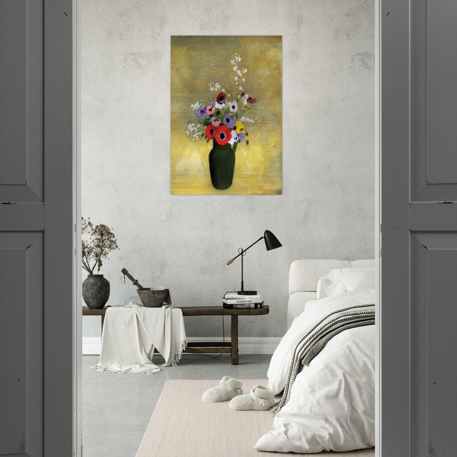 FLOWERS IN A GREEN PITCHER - Odilon Redon Brushed Aluminum Print - 70x100 cm / 28x40 inches | Odilon Redon Aluminum Print | Odilon Redon Prints