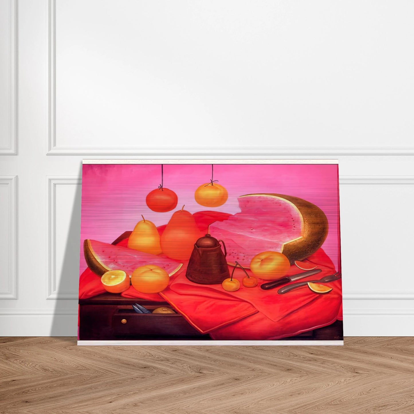 STILL LIFE WITH WATERMELON 1 - Fernando Botero Brushed Aluminum Print - 70x100 cm / 28x40 inches | Fernando Botero Aluminum Print | Fernando Botero Prints
