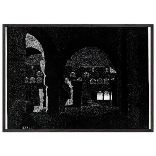 NOCTURNAL ROME COLOSSEUM - MC Escher 70x100 cm / 28x40 inches Framed Art Print – Black Wooden Frame | Maurits Cornelis Escher Prints