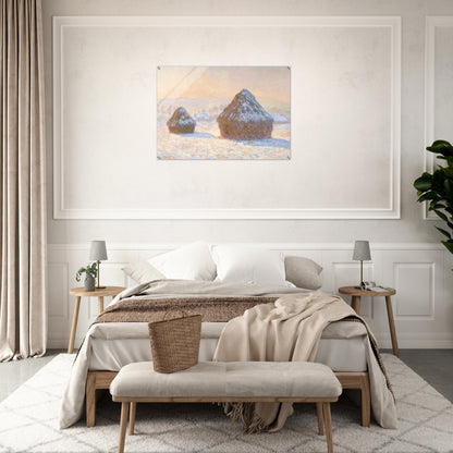 Wheatstacks, Snow Effect, Morning - claude monet Acrylic Print - 70x100 cm / 28x40″ inches