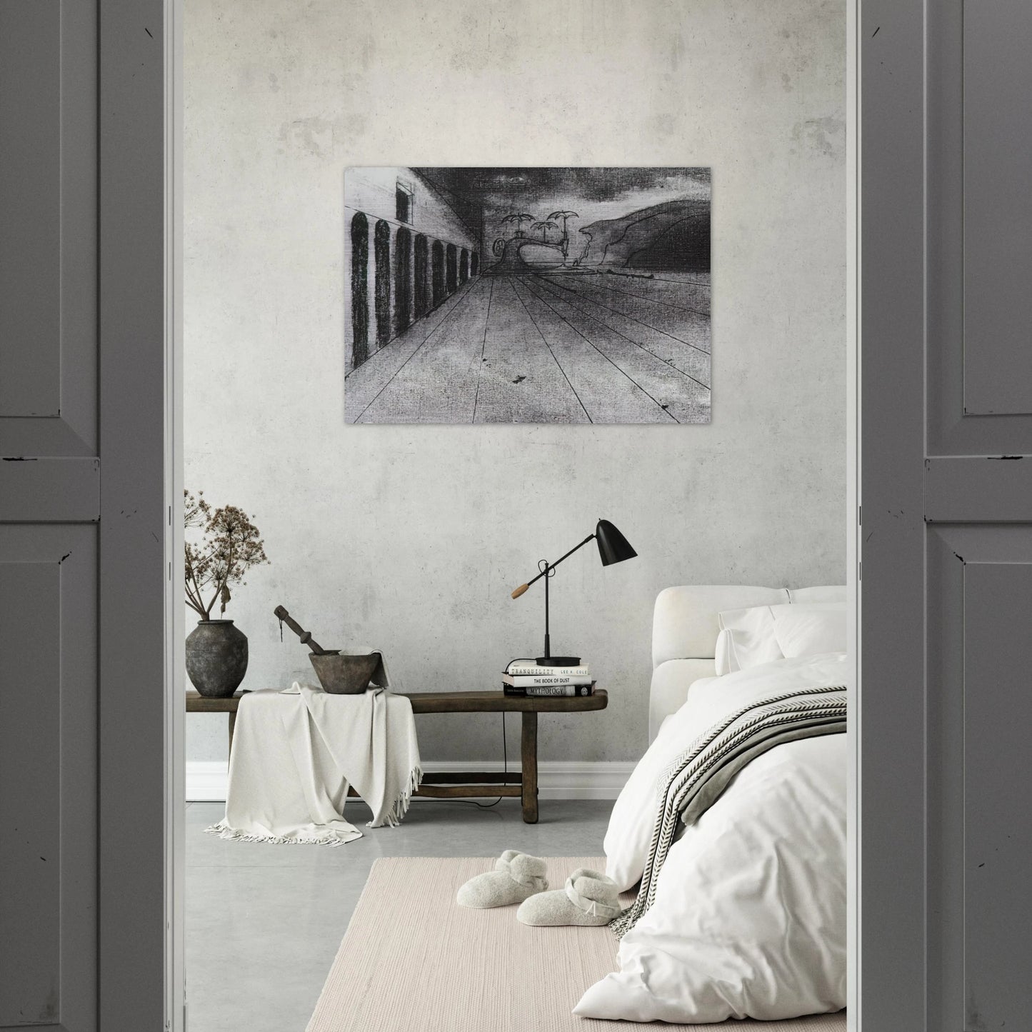 LANDSCAPE AFTER DE CHIRICO UNFINISHED - Salvador Dali Brushed Aluminum Print - 70x100 cm / 28x40 inches | Salvador Dali Aluminum Print | Salvador Dali Prints