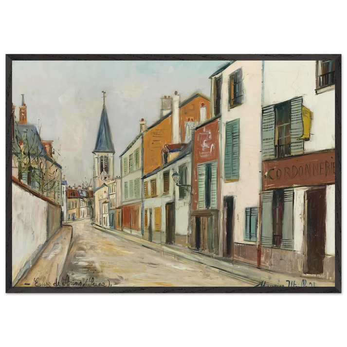 RUE JEAN DURAND ET LEGLISE STAINS SEINE SAINT DENIS 1940 - Maurice Utrillo 70x100 cm / 28x40 inches Framed Art Print – Black Wooden Frame