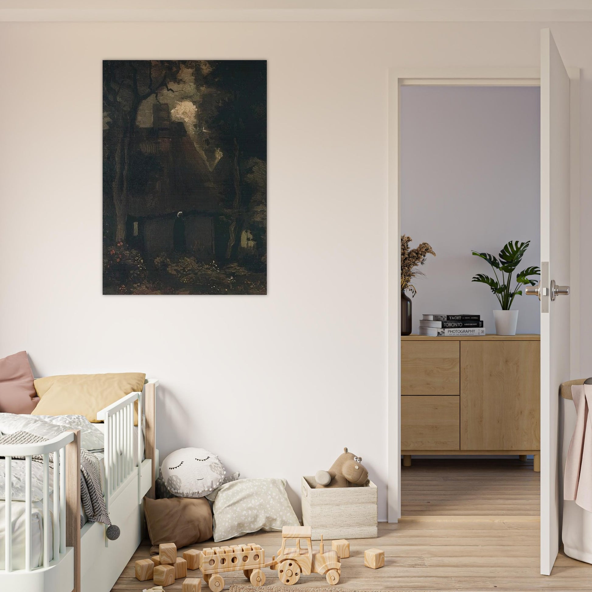 Cottage with Trees and Peasant Woman - Vincent van Gogh Brushed Aluminum Print - 70x100 cm / 28x40 inches | Vincent van Gogh Aluminum Print | Vincent van Gogh Prints