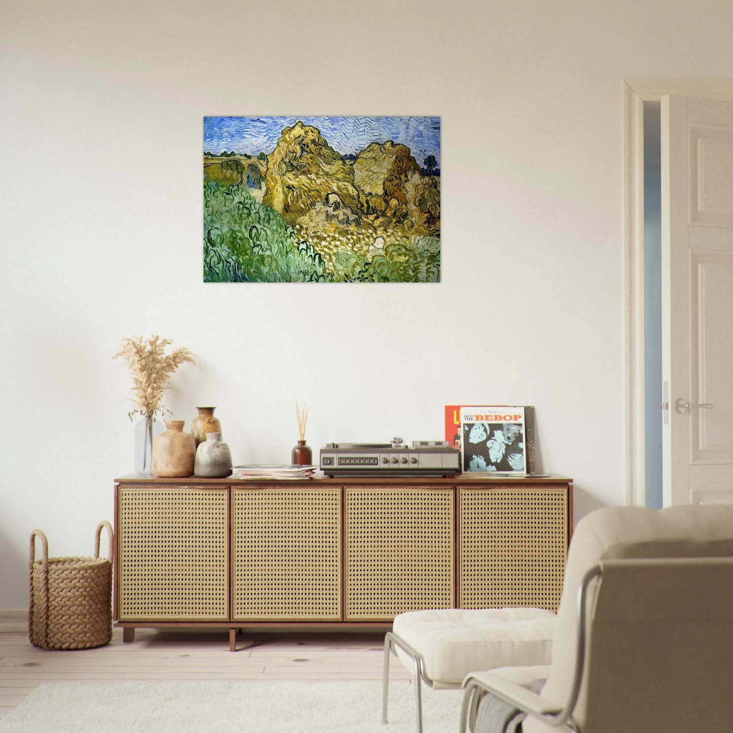Field with Stacks of Wheat - Vincent van Gogh Brushed Aluminum Print - 70x100 cm / 28x40 inches | Vincent van Gogh Aluminum Print | Vincent van Gogh Prints