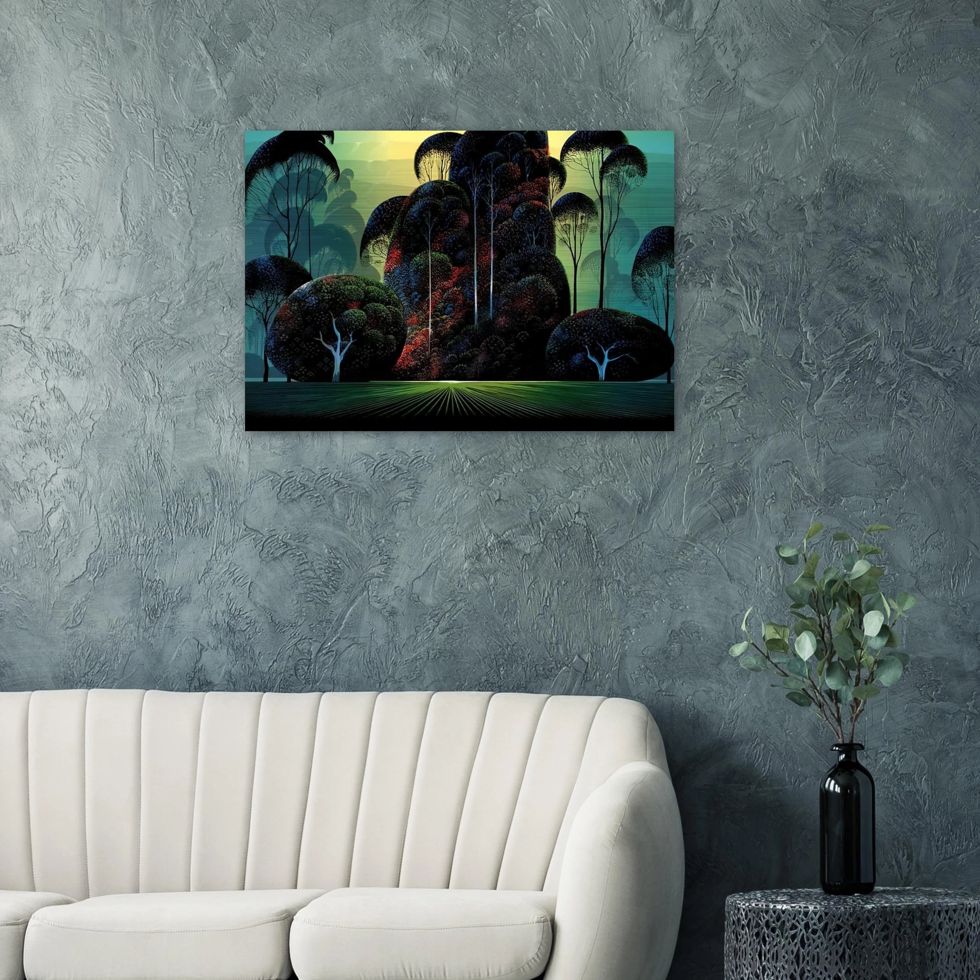 Mendacino - Eyvind Earle Brushed Aluminum Print - 70x100 cm / 28x40 inches | Eyvind Earle Aluminum Print | Eyvind Earle Prints