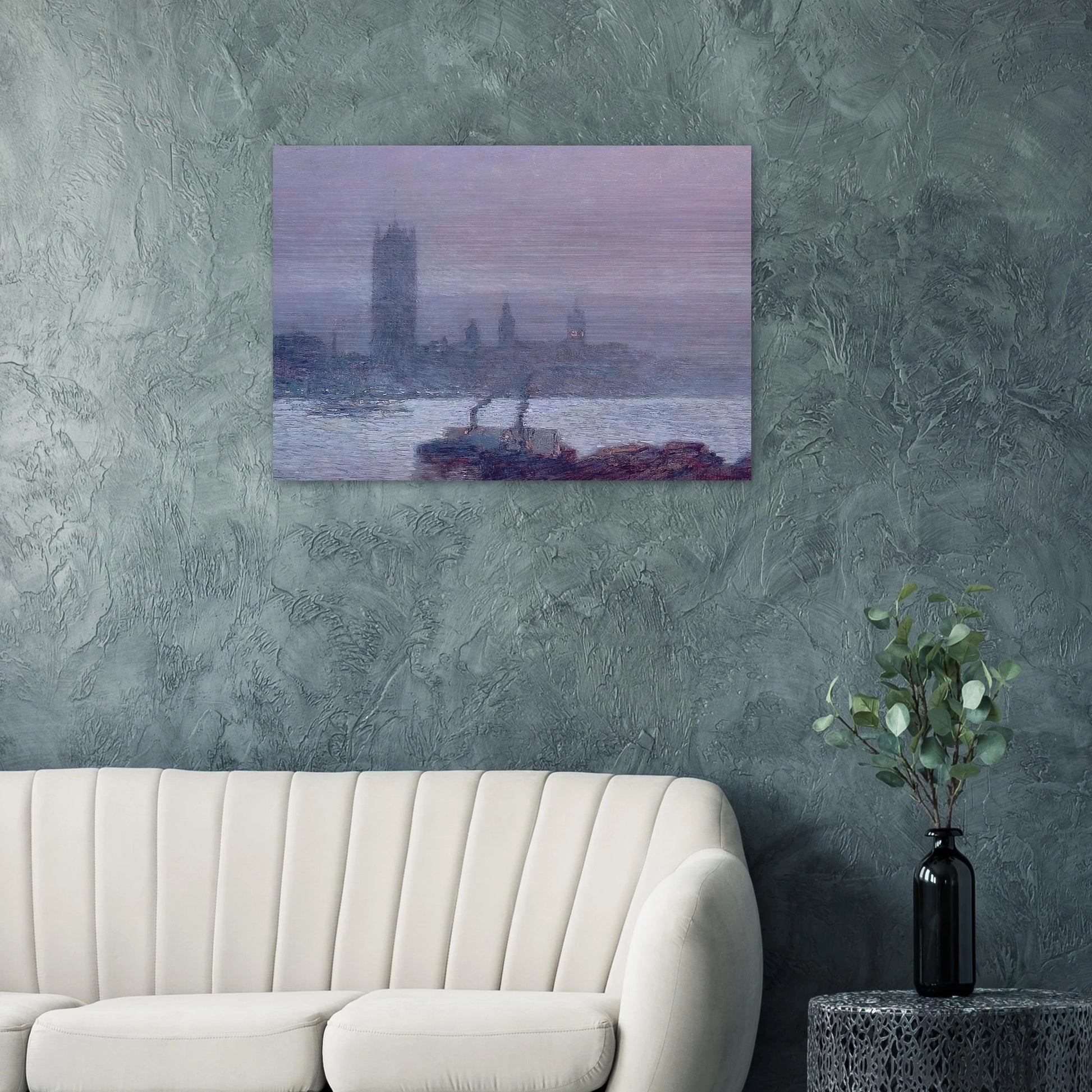 Houses of Parliament, Early Evening - Childe Hassam Brushed Aluminum Print - 70x100 cm / 28x40 inches | Childe Hassam Aluminum Print | Childe Hassam Prints