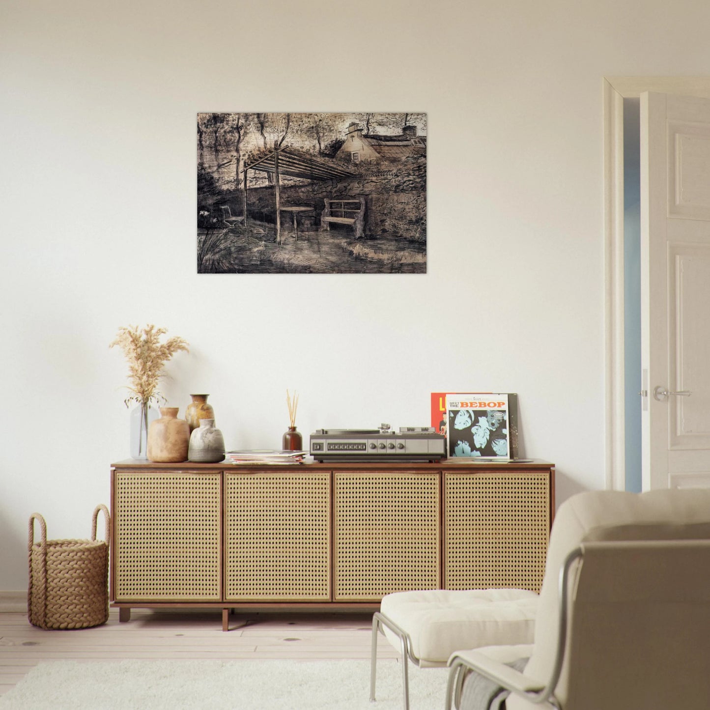 The Garden of the Parsonage with Arbor - Vincent van Gogh Brushed Aluminum Print - 70x100 cm / 28x40 inches | Vincent van Gogh Aluminum Print | Vincent van Gogh Prints