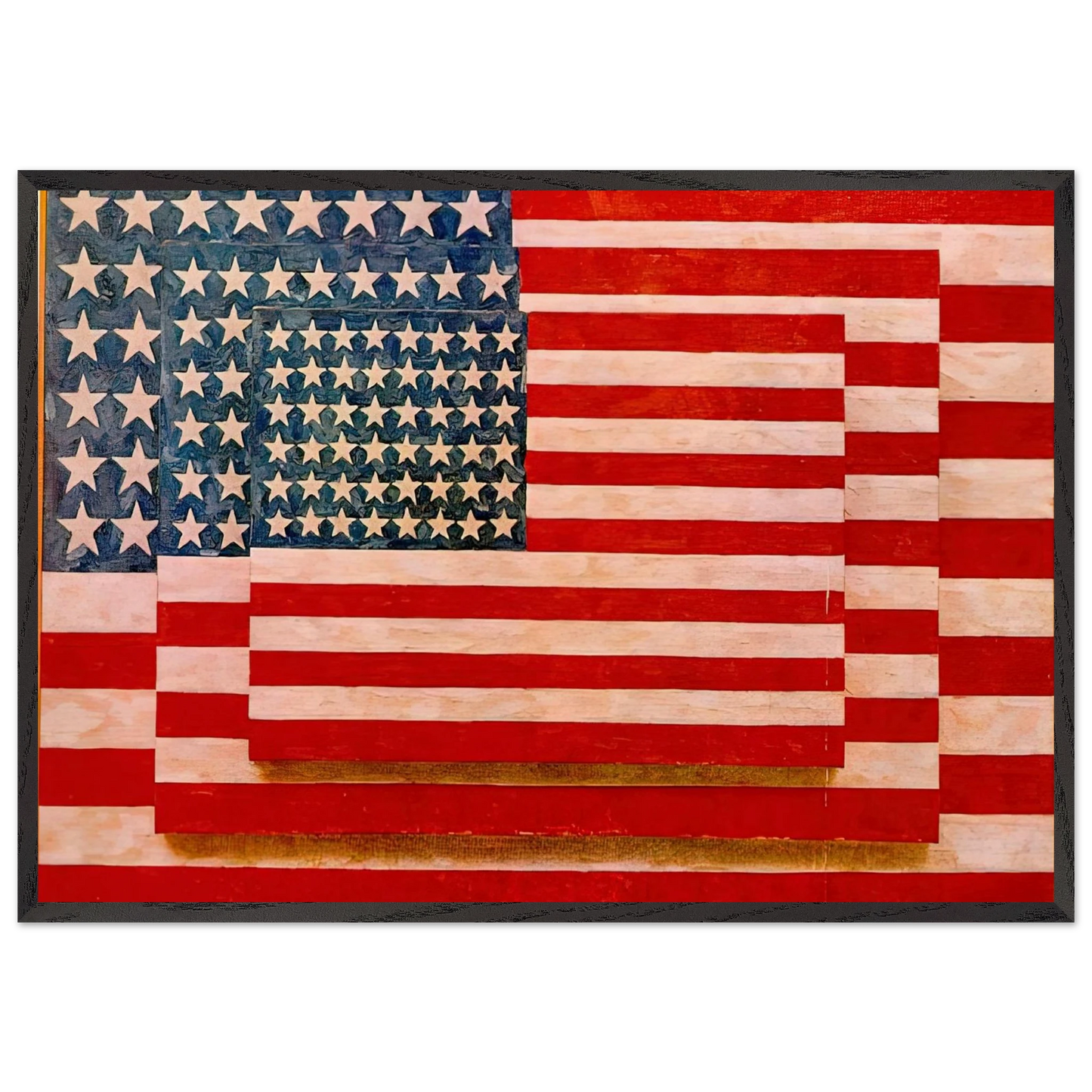 THREE FLAGS 1958 - Jasper Johns 70x100 cm / 28x40 inches Framed Art Print – Black Wooden Frame
