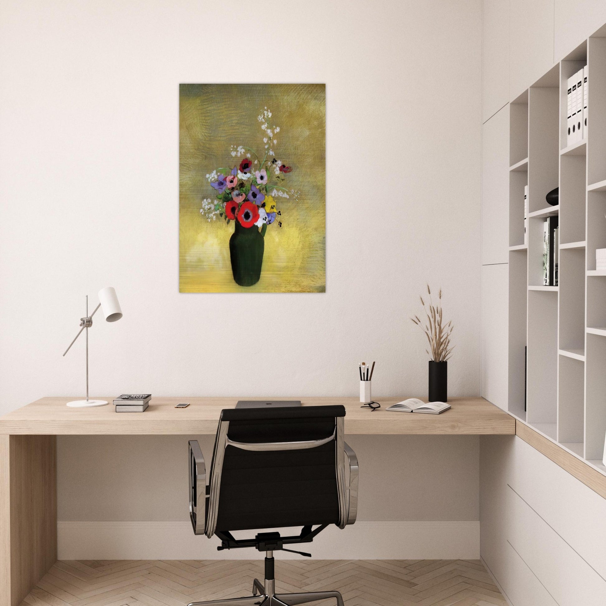 FLOWERS IN A GREEN PITCHER - Odilon Redon Brushed Aluminum Print - 70x100 cm / 28x40 inches | Odilon Redon Aluminum Print | Odilon Redon Prints