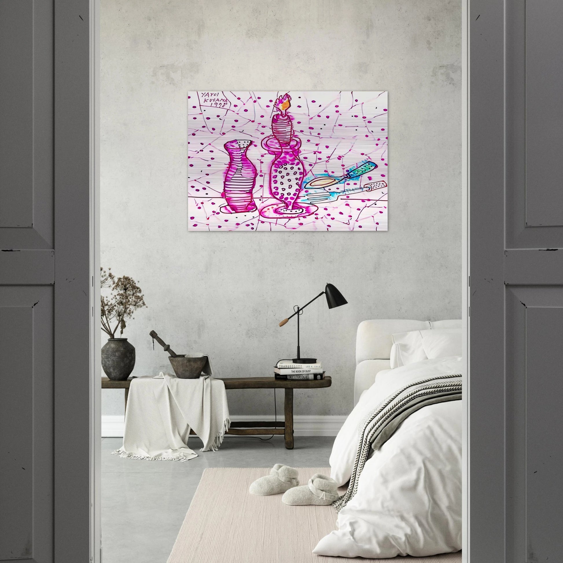 STILL LIFE OF CANDLESTICK 1978 - Yayoi Kusama Brushed Aluminum Print - 70x100 cm / 28x40 inches | Yayoi Kusama Aluminum Print | Yayoi Kusama Prints