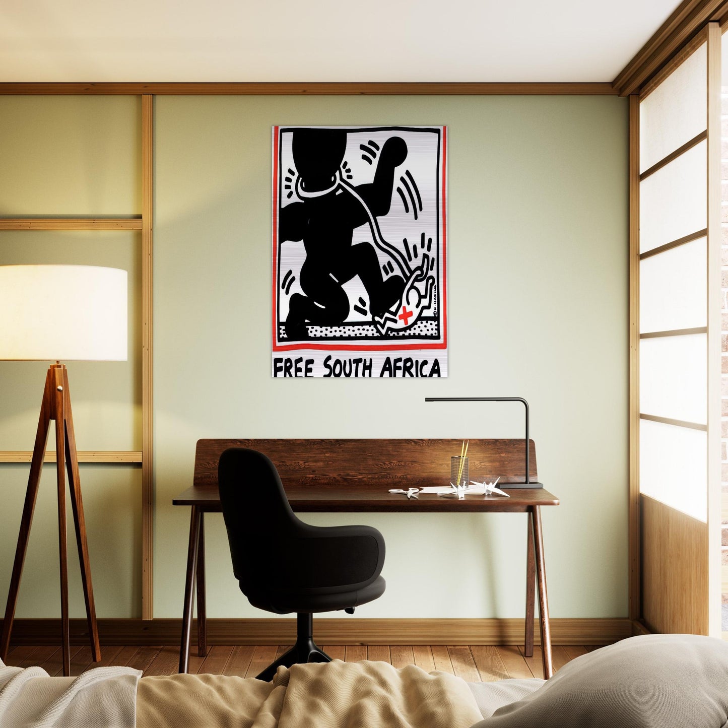 FREE SOUTH AFRICA 1985 - Keith Haring Brushed Aluminum Print - 70x100 cm / 28x40 inches | Keith Haring Aluminum Print | Keith Haring Prints
