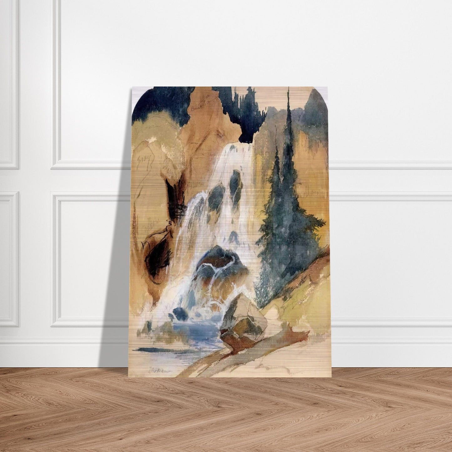 Crystal Falls watercolour - Thomas Moran Brushed Aluminum Print - 70x100 cm / 28x40 inches | Thomas Moran Aluminum Print | Thomas Moran Prints