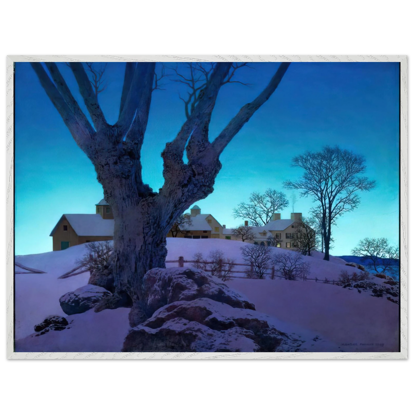 Maxfield Parrish - Hill Top Farm, Winter Wall Art - 30x40 cm / 12x16 inches - Premium Wooden Framed Poster With Fine Art Paper-canvas - Wood frame