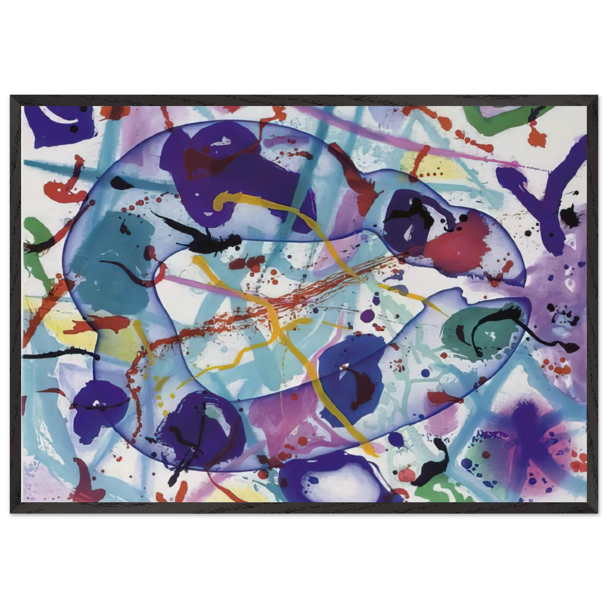 Trietto 4  SFE 077RC  - Sam Francis 70x100 cm / 28x40 inches Framed Art Print – Black Wooden Frame