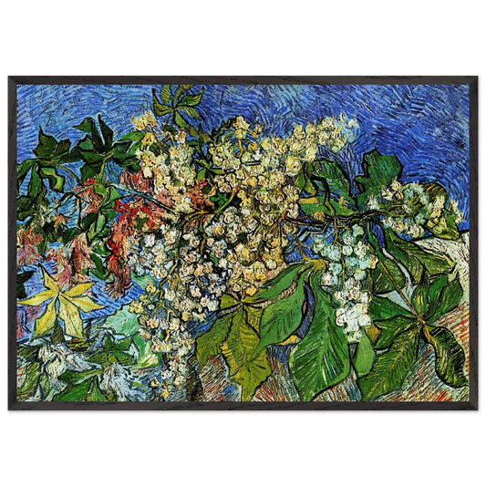 Blossoming Chestnut Branches - Vincent van Gogh 70x100 cm / 28x40 inches Framed Art Print – Black Wooden Frame