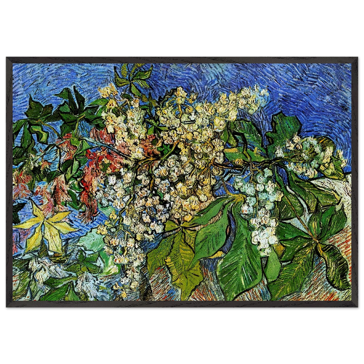 Blossoming Chestnut Branches - Vincent van Gogh 70x100 cm / 28x40 inches Framed Art Print – Black Wooden Frame