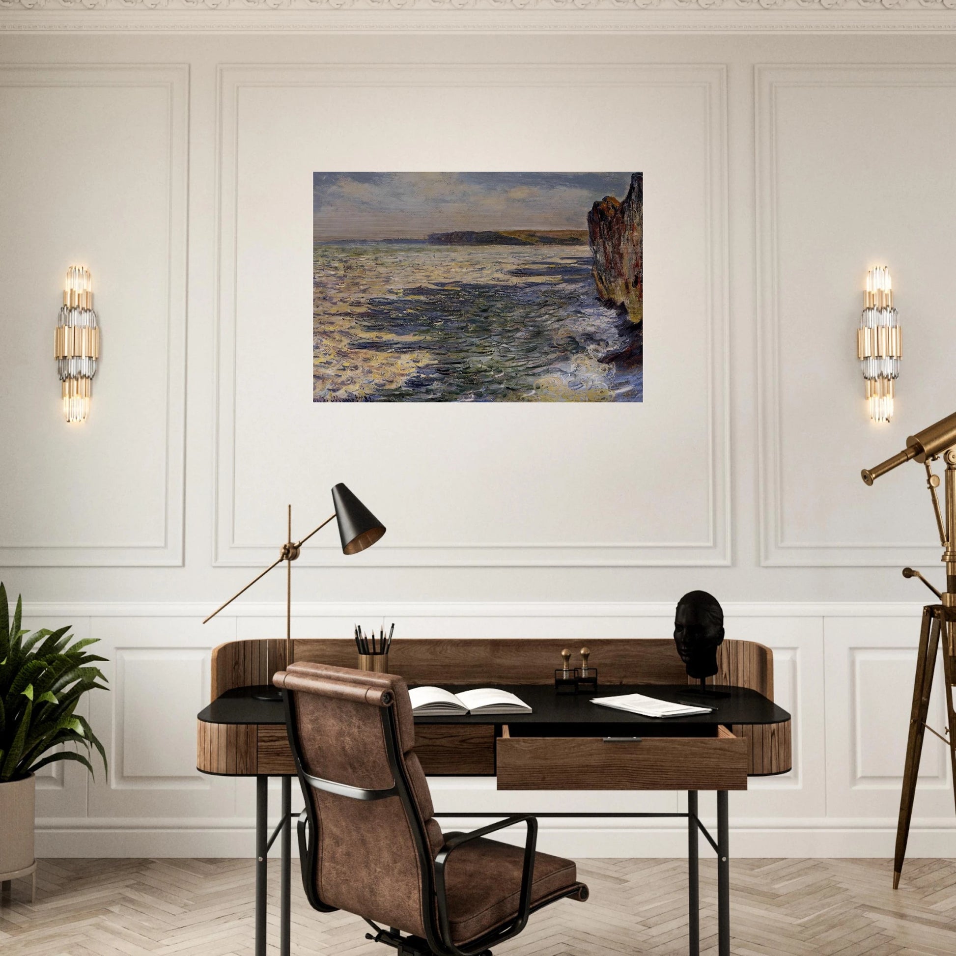 Waves and Rocks at Pourville - claude monet Brushed Aluminum Print - 70x100 cm / 28x40 inches | claude monet Aluminum Print | claude monet Prints