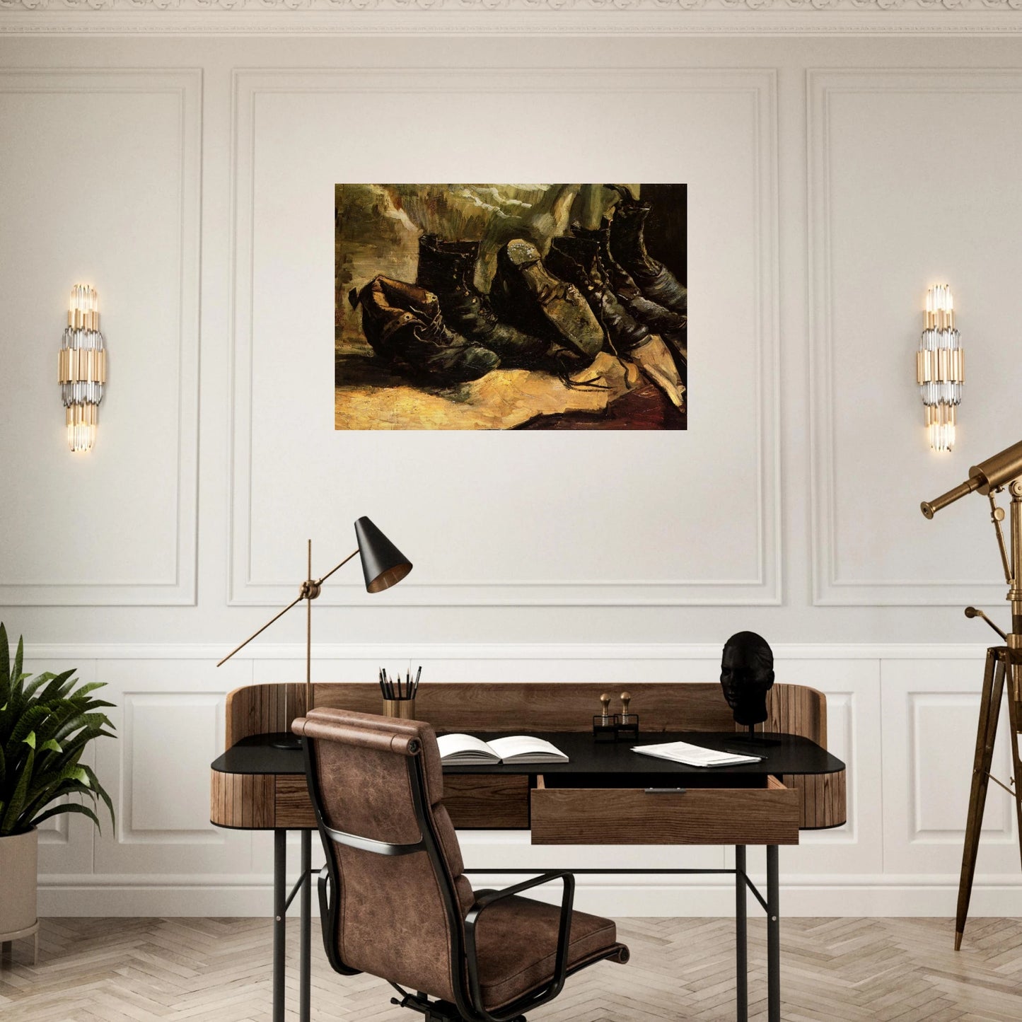 Three Pairs of Shoes - Vincent van Gogh Brushed Aluminum Print - 70x100 cm / 28x40 inches | Vincent van Gogh Aluminum Print | Vincent van Gogh Prints