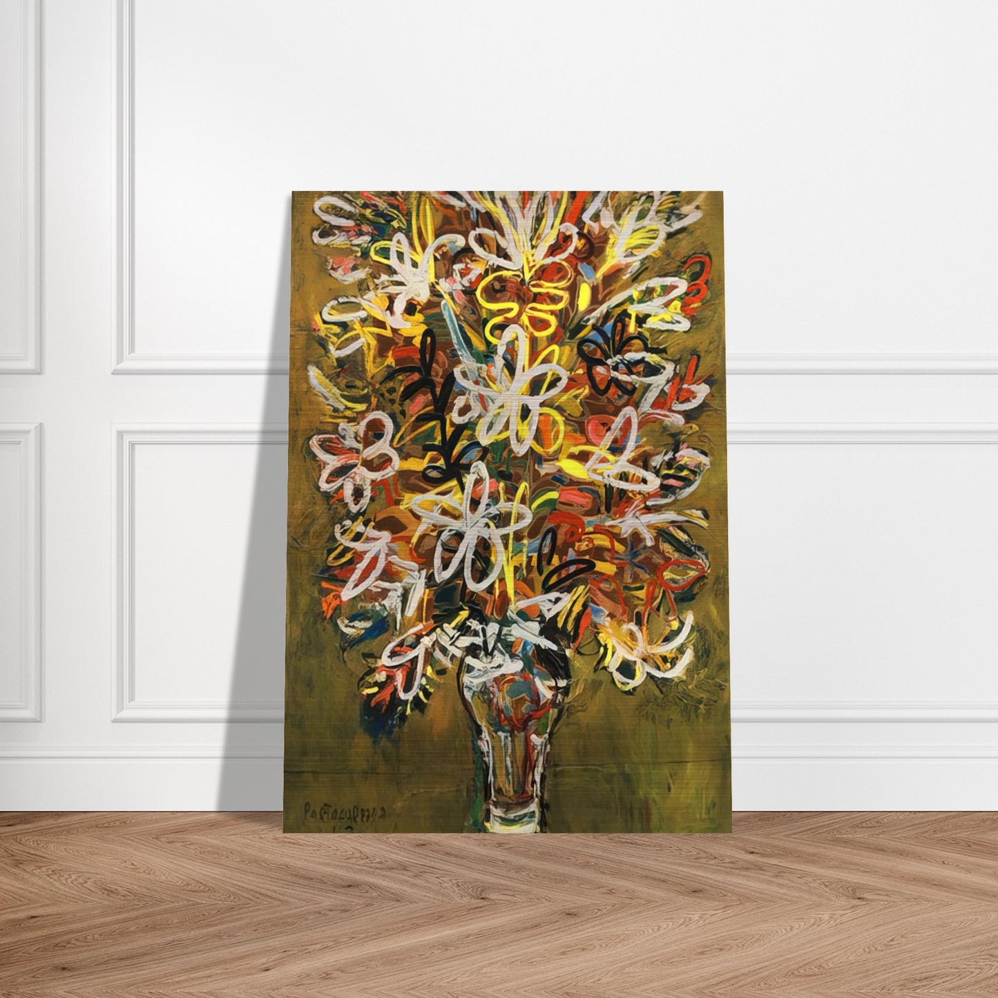 FLOWER VASE 1963 - Rene Portocarrero Brushed Aluminum Print - 70x100 cm / 28x40 inches | Rene Portocarrero Aluminum Print | Rene Portocarrero Prints