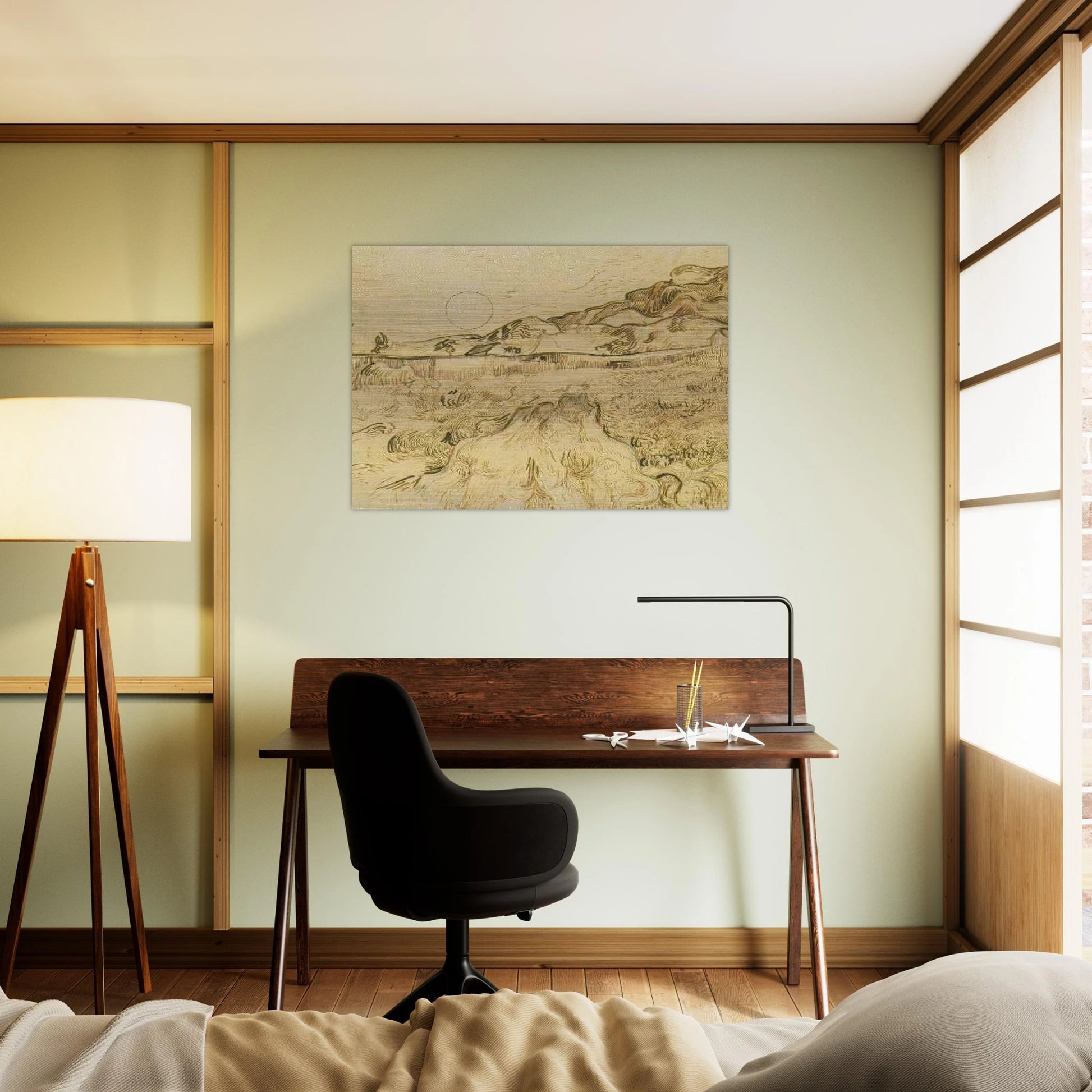 Enclosed Wheat Field with Reaper - Vincent van Gogh Brushed Aluminum Print - 70x100 cm / 28x40 inches | Vincent van Gogh Aluminum Print | Vincent van Gogh Prints