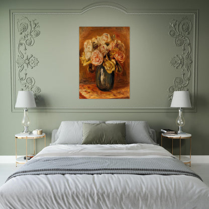 Roses in a Blue Vase - Pierre-Auguste Renoir Brushed Aluminum Print - 70x100 cm / 28x40 inches | Pierre-Auguste Renoir Aluminum Print | Pierre-Auguste Renoir Prints