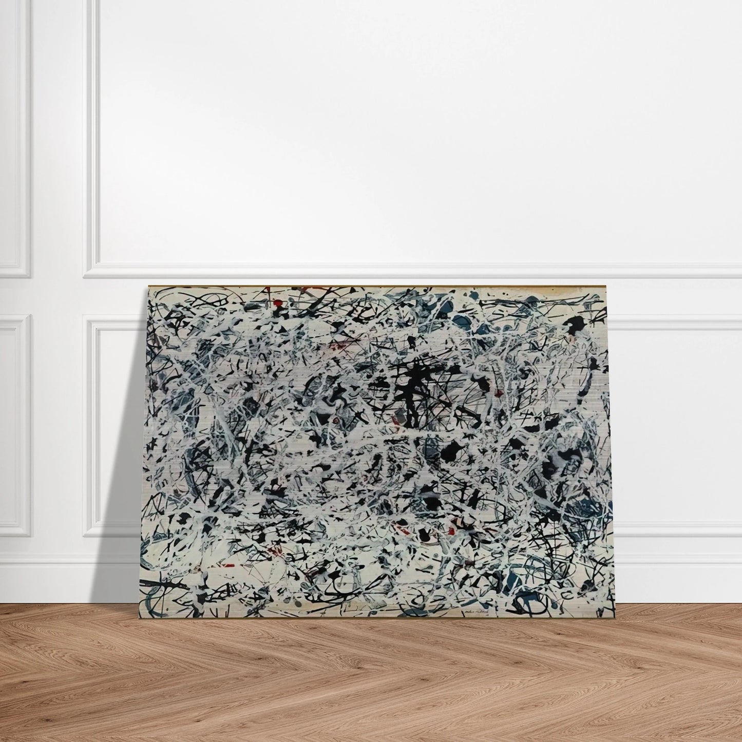 COMPOSITION WHITE BLACK BLUE AND RED ON WHITE 1948 - Jackson Pollock Brushed Aluminum Print - 70x100 cm / 28x40 inches | Jackson Pollock Aluminum Print | Jackson Pollock Prints