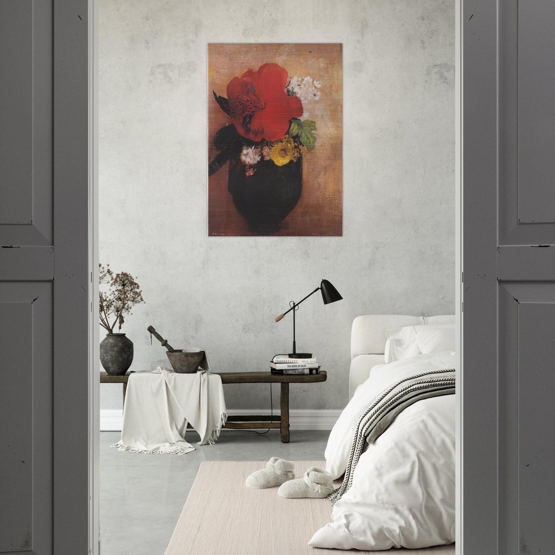 THE RED POPPY - Odilon Redon Brushed Aluminum Print - 70x100 cm / 28x40 inches | Odilon Redon Aluminum Print | Odilon Redon Prints