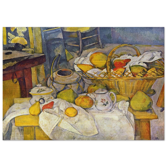 Still life with basket Kitchen table - Paul Cézanne Brushed Aluminum Print - 70x100 cm / 28x40 inches | Paul Cézanne Aluminum Print | Paul Cézanne Prints