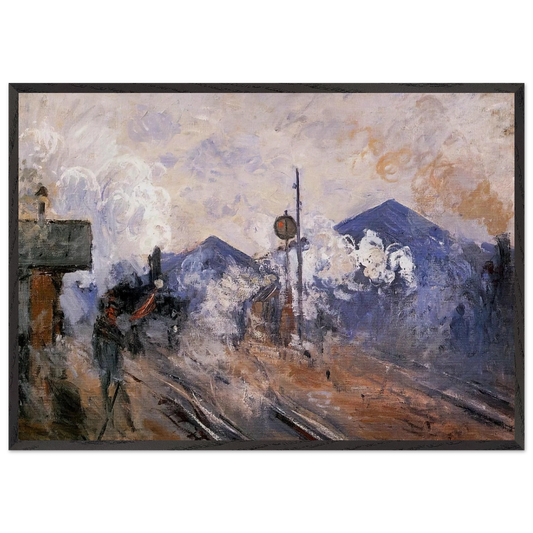 Saint-Lazare Station Track Coming out - claude monet 70x100 cm / 28x40 inches Framed Art Print – Black Wooden Frame