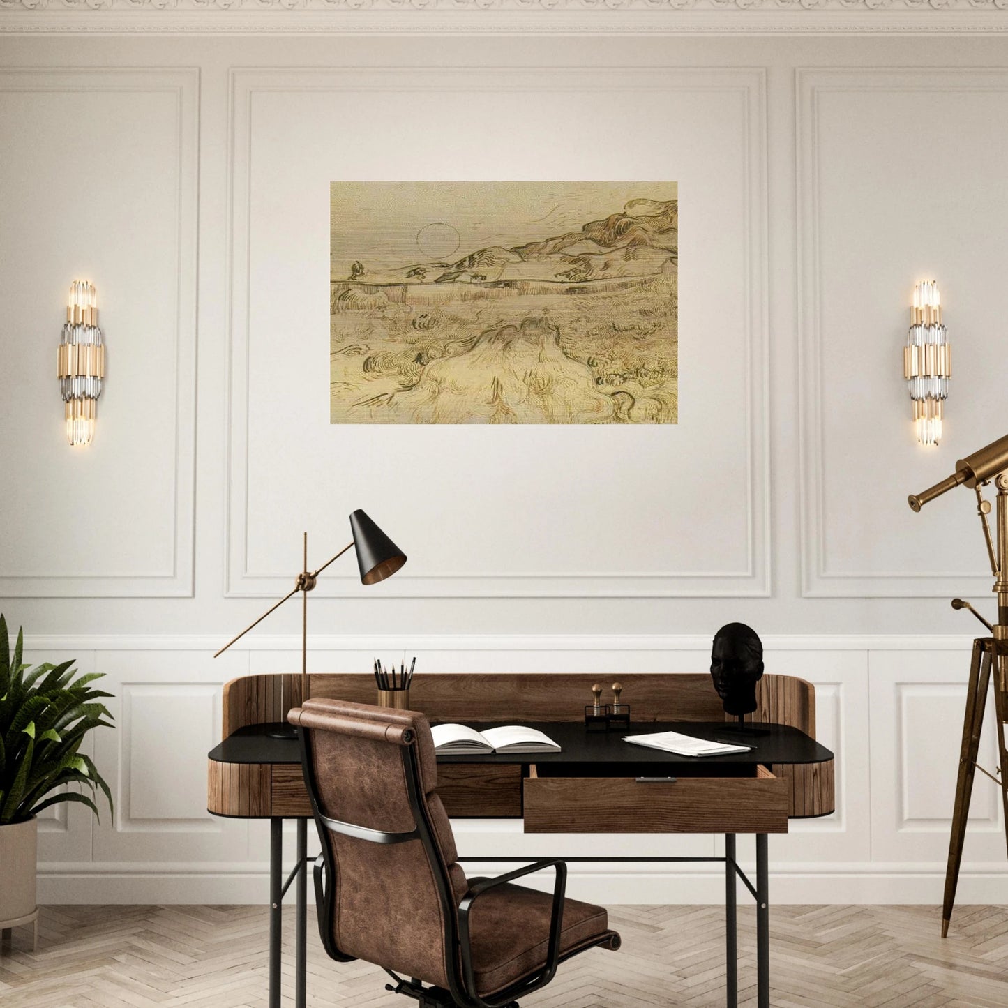 Enclosed Wheat Field with Reaper - Vincent van Gogh Brushed Aluminum Print - 70x100 cm / 28x40 inches | Vincent van Gogh Aluminum Print | Vincent van Gogh Prints