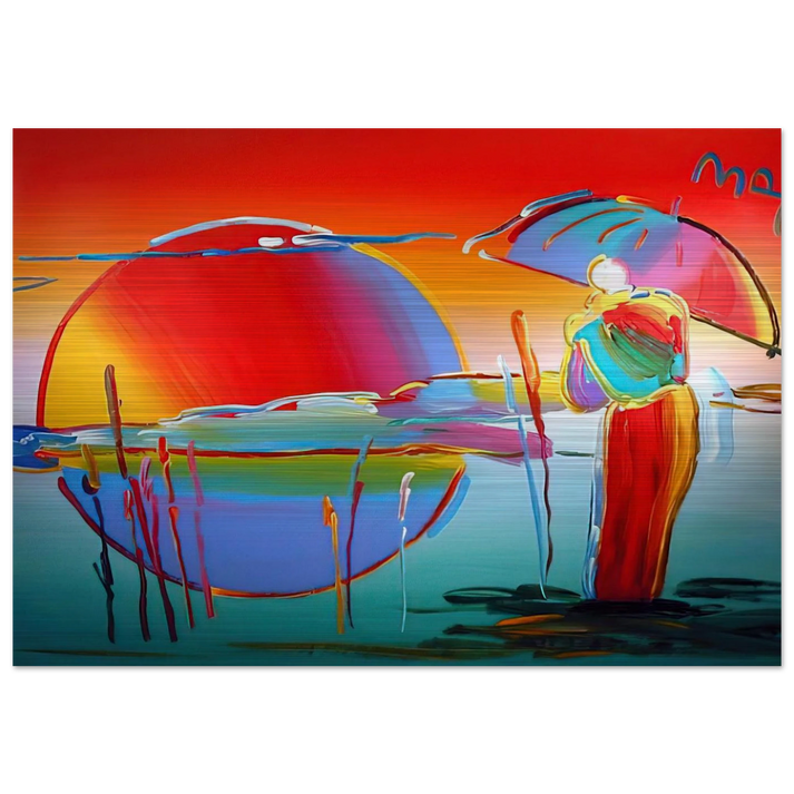 BUDDHA MOON MONK SUNRISE 1999 - Peter Max Brushed Aluminum Print - 70x100 cm / 28x40 inches | Peter Max Aluminum Print | Peter Max Prints