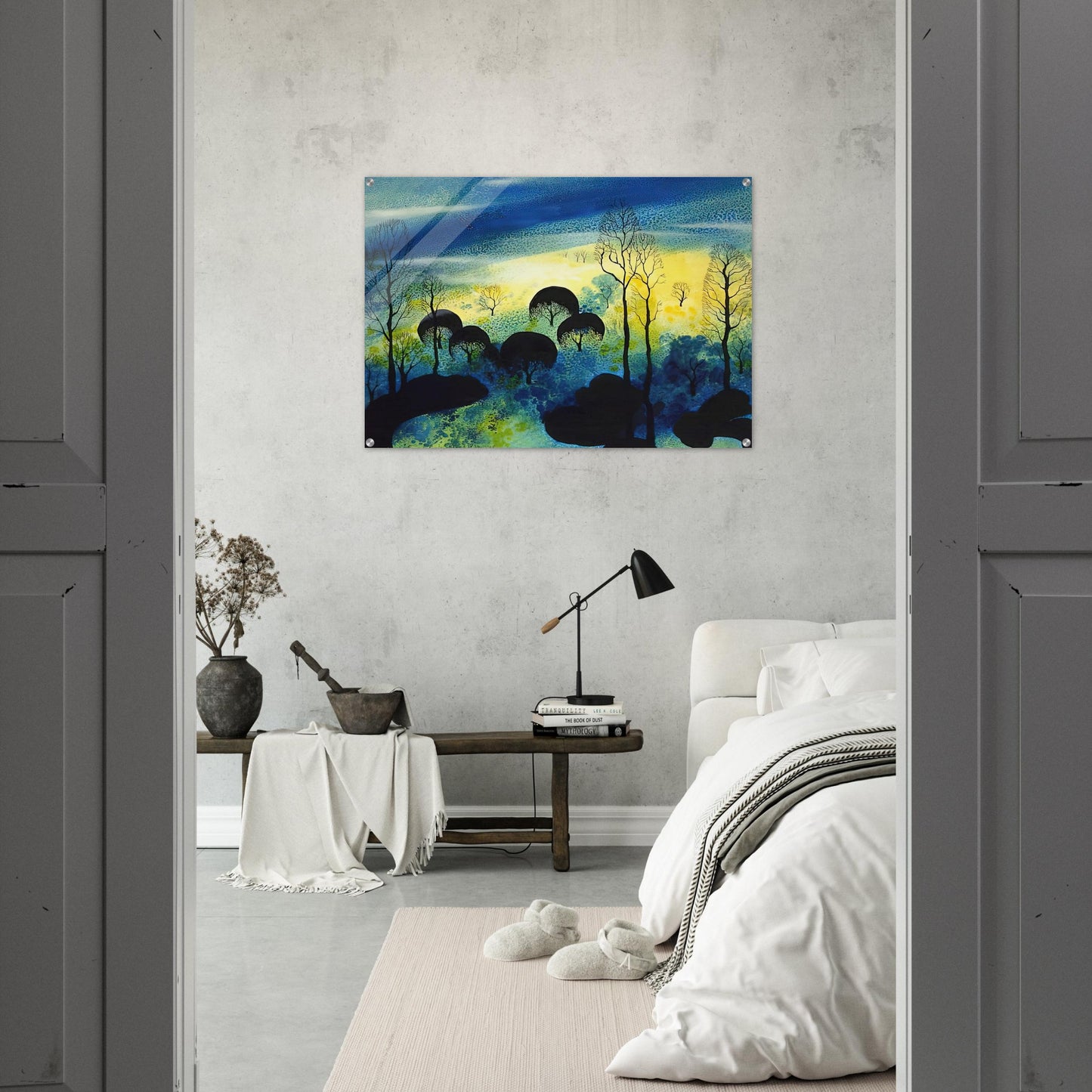 Pastures Through the Fog - Eyvind Earle Acrylic Print - 70x100 cm / 28x40″ inches